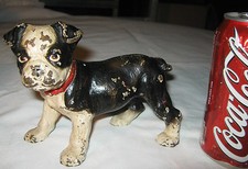 ANTIQUE HUBLEY CAST IRON BOSTON TERRIER STANDING DOG DOORSTOP w/ ORIG PAINT 