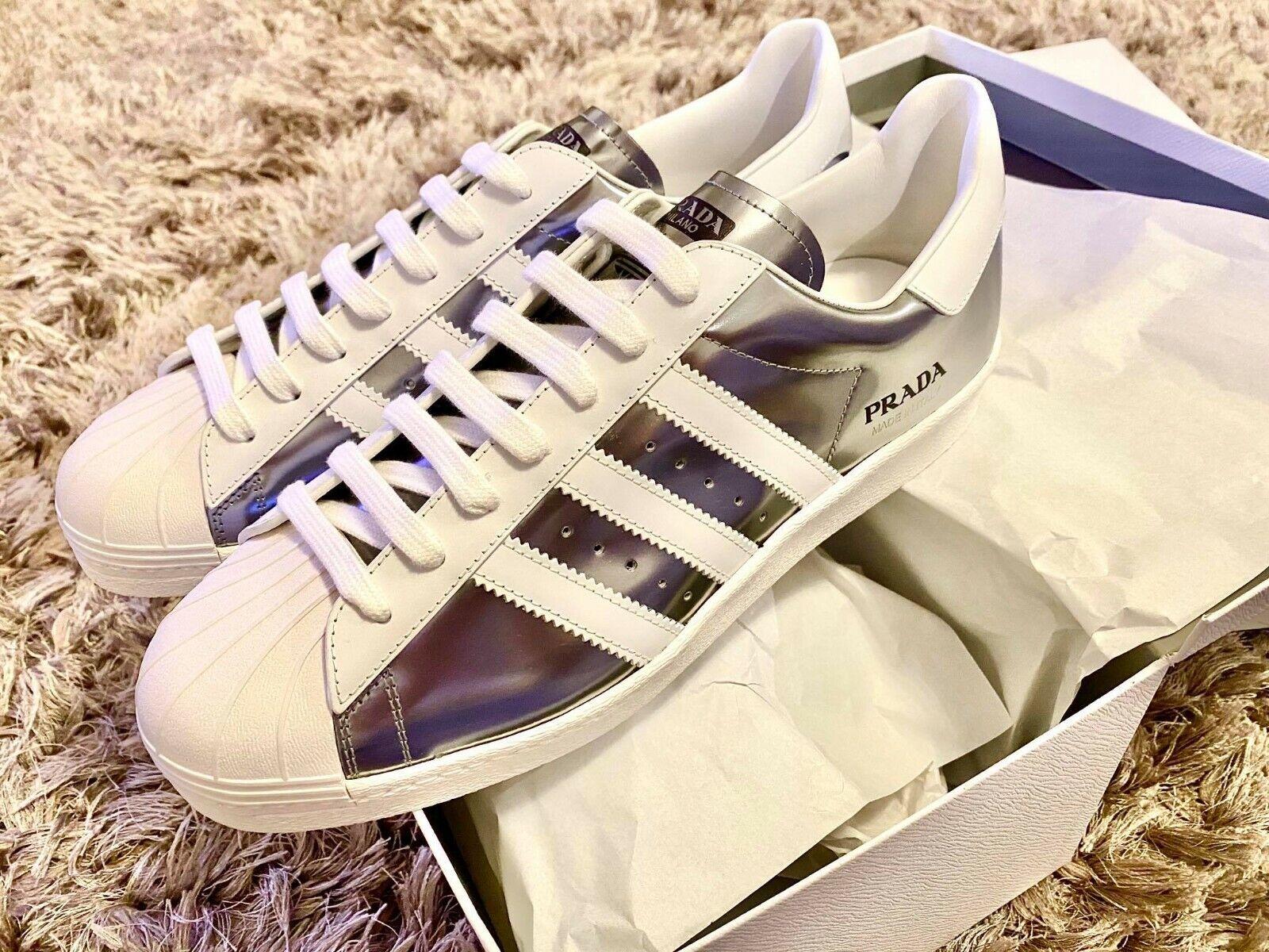 Vertrappen Respect catalogus BRAND NEW MINT Adidas X PRADA Superstar Lifestyle Shoes Sneakers Silver  Metallic | eBay