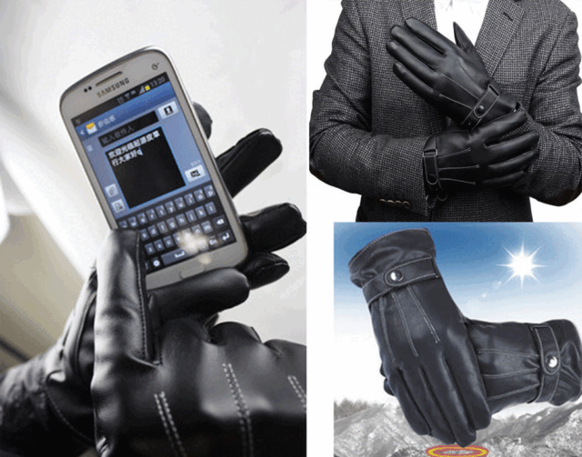 Leather Gloves Motorcycle Men Full Finger Touch Screen Driving Winter Warm Glove
