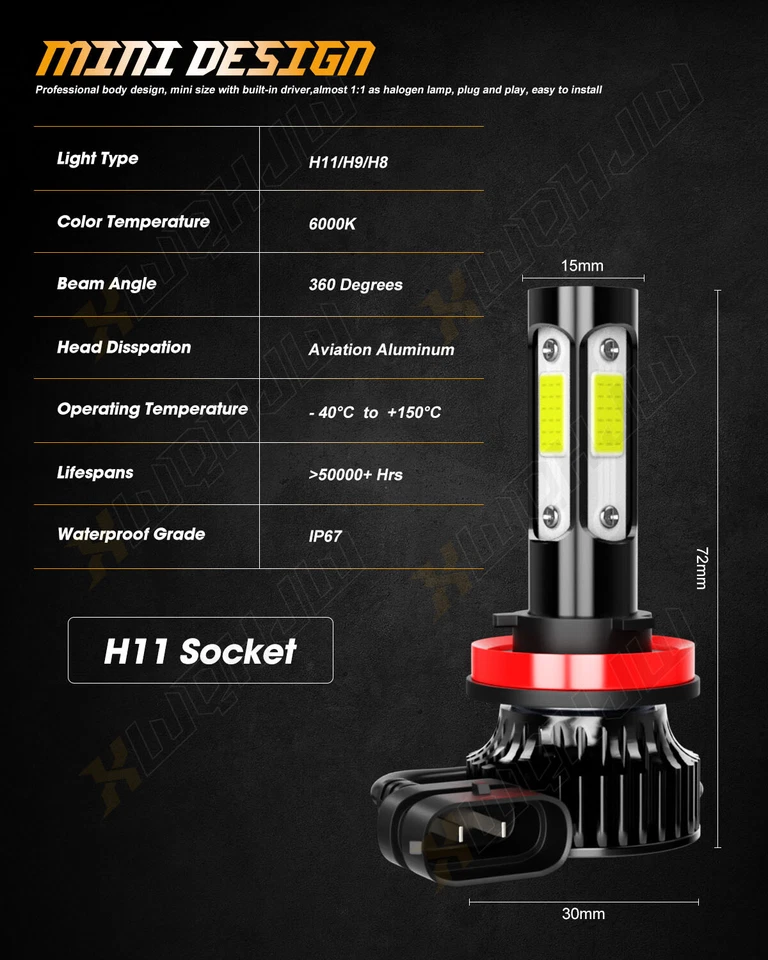 For Nissan Kicks 2018-2021 - 6x LED Headlight High Low Beam Fog Light Bulbs Kit - Image 3 of 4