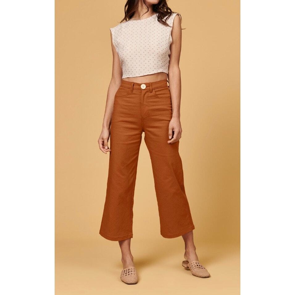 FILA Pantaloni Whimsy & Row taglia 28 gamba larga cotone biologico flora arancione bruciato ottime condizioni