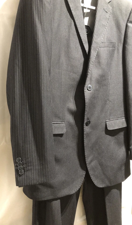 GEORGE HOMBRE NEGRO RAYAS 2 PIEZAS MONO PECHO TRAJE - 36"R W-34" (MS04) Foto 3 de 4