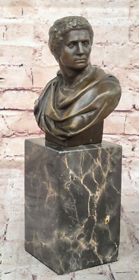 Handgefertigte Caesar Messingskulptur Büste Buchstütze Buch End Marmor Basis Art