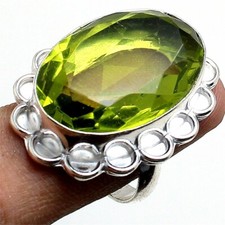 Peridot Gemstone Handmade 925 Sterling Silver Jewelry Ring Size 8 US