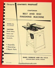 Craftsman 6" Belt Disc Sander 113.22520 Operation Owners Parts Manual 1045