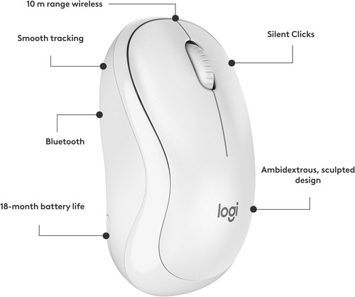 Logitech M240 Silent Bluetooth Mouse, Wireless, Compact, Portable, White - Picture 8 of 9