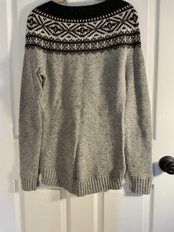 Suéter Bajo Para Mujer Pequeño Fair Isle Gris Negro Borgoña Suave Largo Leggings Cálido Foto 4 de 4
