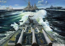 Battleships aircraft carrier Naval art post card  US Steel by Randall Wilson