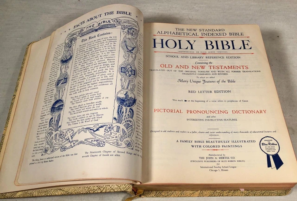 VTG 1960 KING JAMES STANDARD REFERENCE FAMILY BIBLE BLUE RIBBON EDITION HERTEL - Image 4 of 4