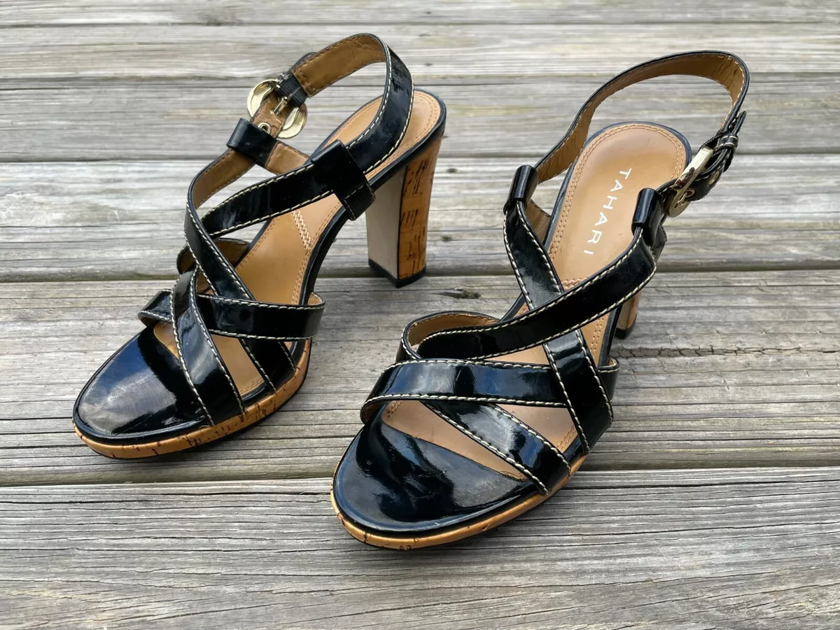 Tahari Women Heel Sandal DIVA Black Vegan Faux Leather Upper Shoes