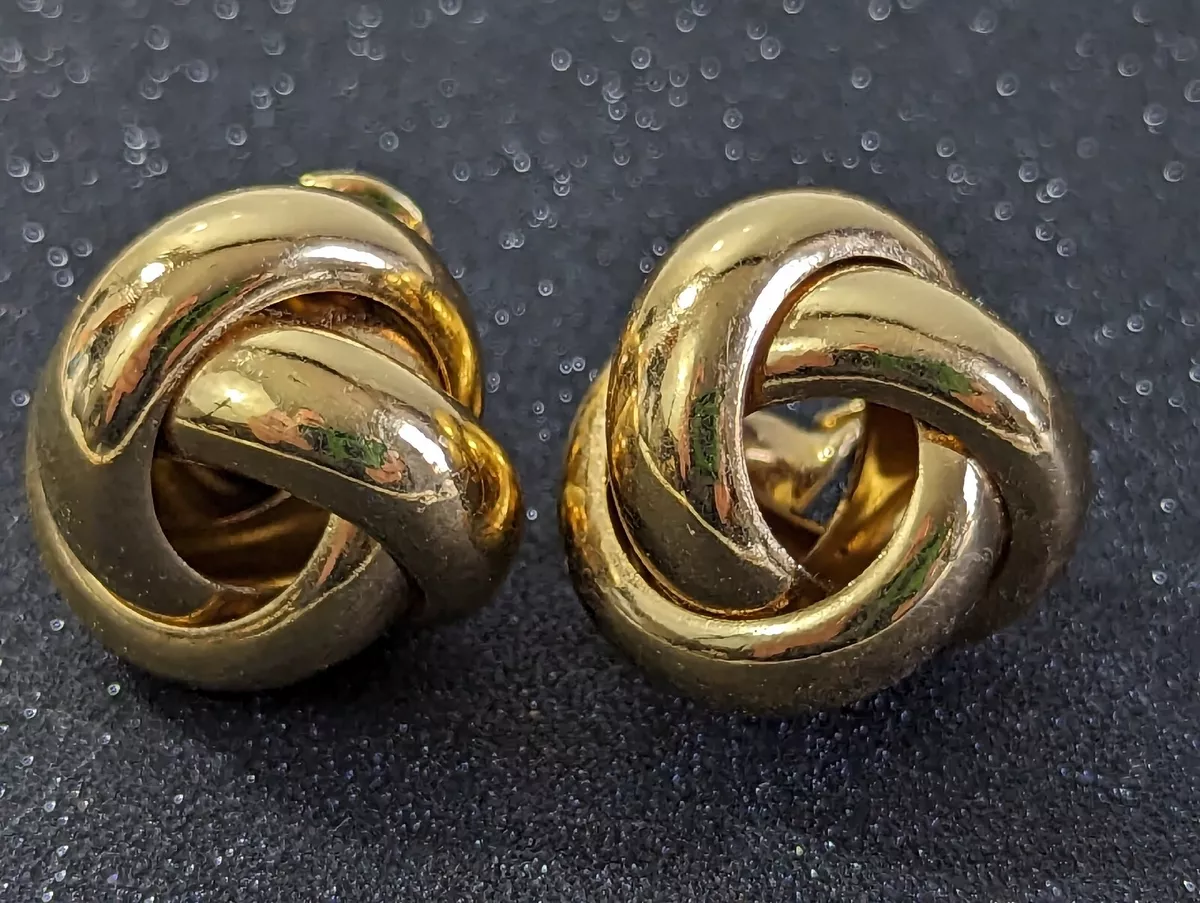 Vintage Monet Gold Knot Clip On Earrings High Gloss Gold Tone Large .75