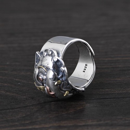 Solid 925 Sterling Silver Mens Heavy Ancient Mythical Lion Ring Size Adjustable - Picture 10 of 10