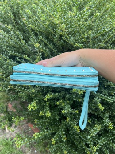 Kate Spade Sanders Place Anita In Atoll Blue Leather Zip Around Wristlet Wallet - Picture 10 of 13