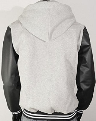 Hoodie Gray Wool Letterman Varsity Jacket With black Real Leather