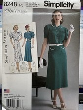 Simplicity 8248 1930s Vintage Dress Pattern Sz 12-20 Uncut