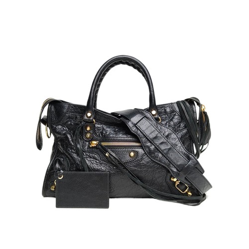 BALENCIAGA CLASSIC CITY Motorbike Bag Small 30cm Black Lambskin Shoulder Bag