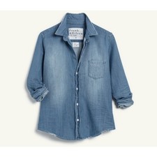 Frank Eileen Womens XS Barry Distressed Blue Denim Button Up Shirt Preppy