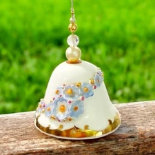 Vintage Handarbeit A.P.M. Meissen Style Porcelain Bell Ornament Flowers