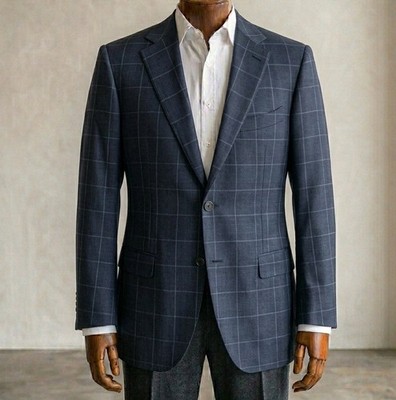 ERMENEGILDO ZEGNA COUTURE 54R Silk Cashmere Plaid Sport Coat Blazer READ!