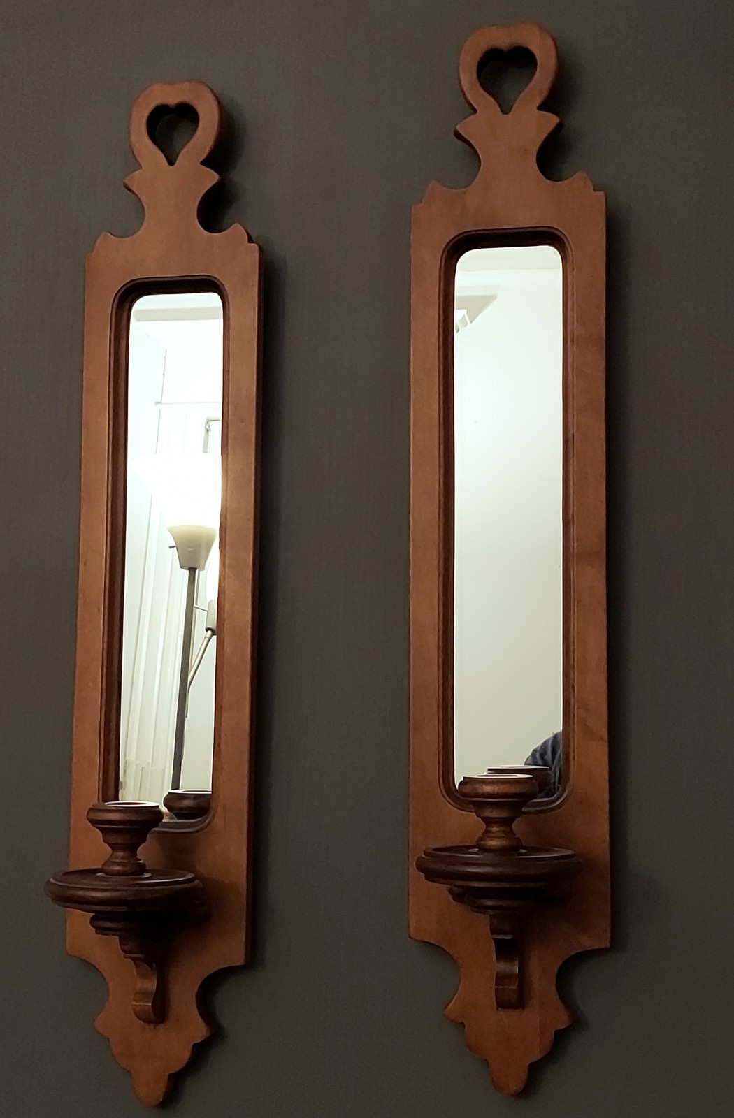Vintage Pair 2 Tell City Chair Co. Mirror Candle Holder Wall Sconces
