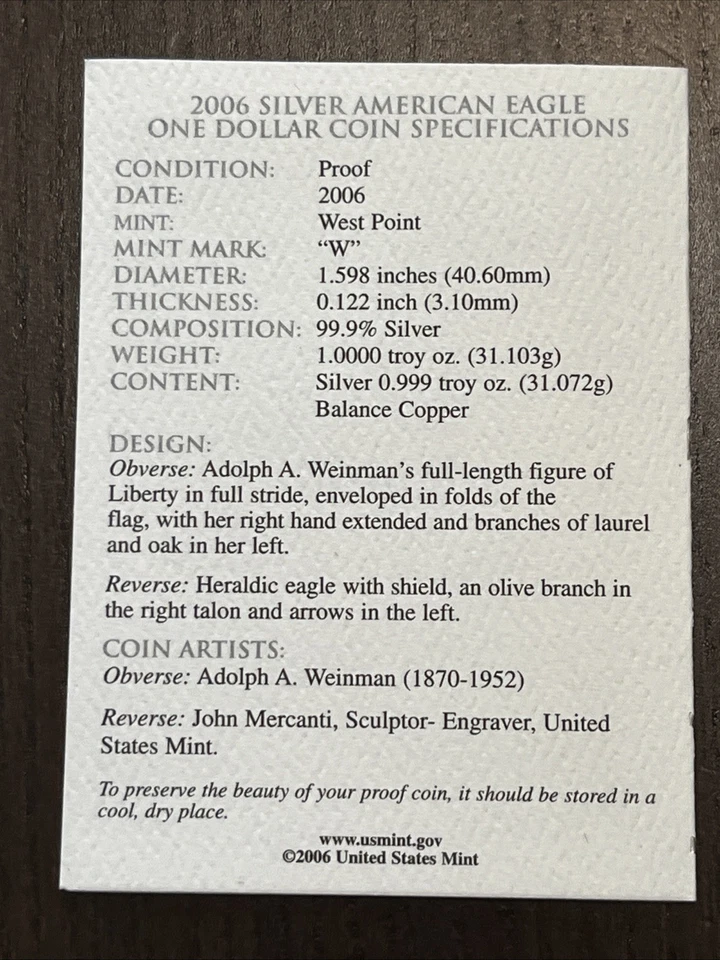 2006 W $1 PROOF SILVER EAGLE DOLLAR WITH BOX AND COA(2) - Image 4 of 4