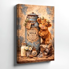 Wall Art Highland Cow Farm Fresh Milk Rustic Vintage Country Cottage Home Decor