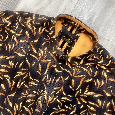 Eight X Premium Shirt Mens XL Polka Dot Flocking Print Buckle Exclusive