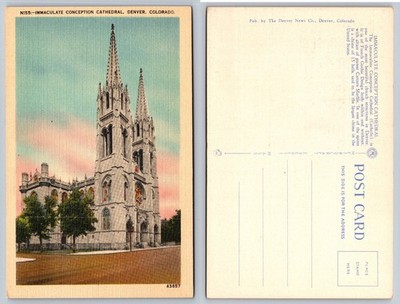 Denver CO Immaculate Conception Cathedral Linen Postcard 1930s