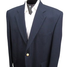 Vintage Stafford Classic Blue Blazer 46R Navy Gold Button Poly Wool Single Vent