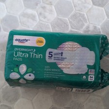 Equate Ultra Thin Overnight Sanitary Napkins Size 5 Extra Heavy, Wings, 34 ct