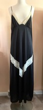 VINTAGE  BARI  SZ MED NYLON LONG BLACK NIGHTGOWN W/BEIGE LACE TRIM ILGWU USA