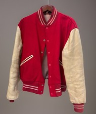 Vintage Butwin Varsity Letterman Jacket Red Wool Leather Sleeves Size 42 50s 60s