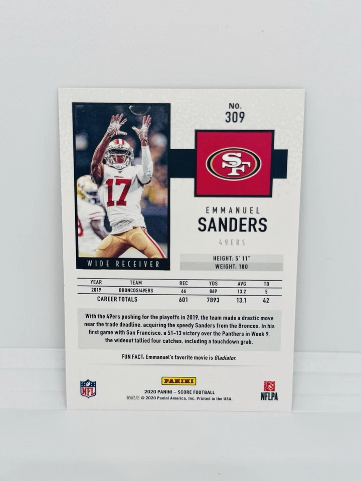 Score EMMANUEL SANDERS 2020 Gem Masters negro 1/1 San Francisco 49ers #309 Foto 2 de 2