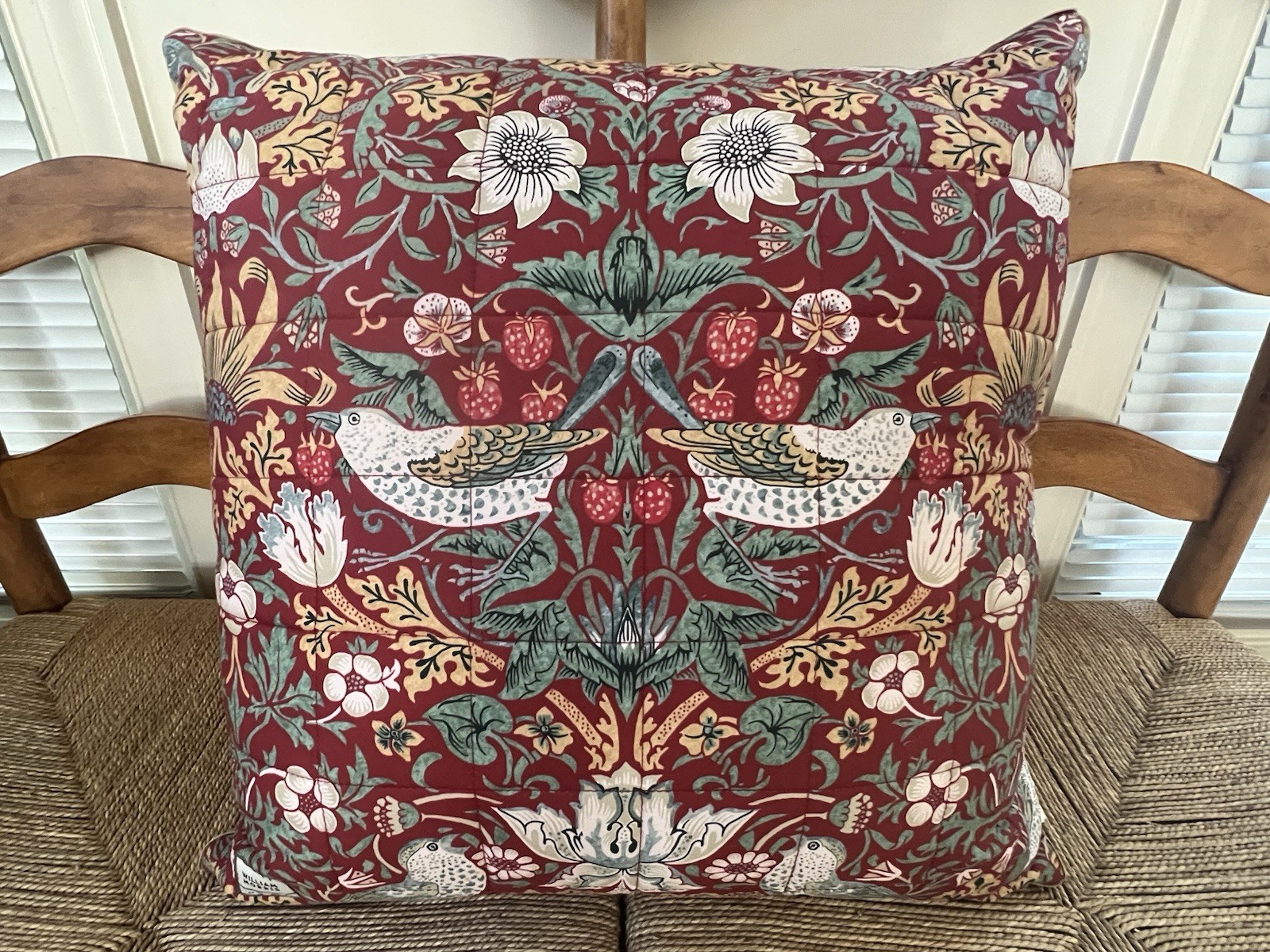 XL William Morris At Home Red Strawberry Thief  24” Square Pillow