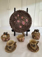 Nesting Robins Miniature Resin tea sets collectible Nesting Birds Springtime