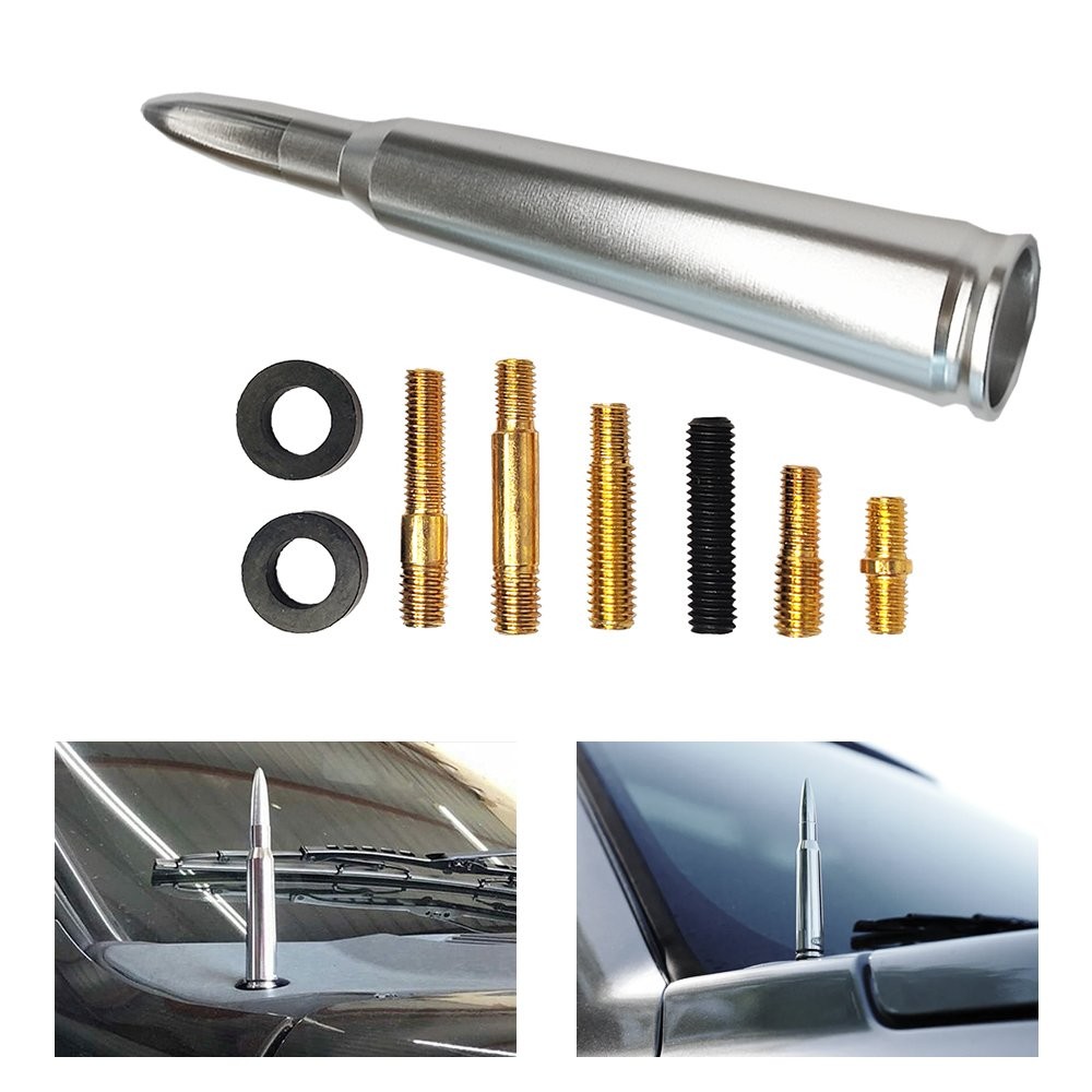 Bullet Antenna for Cars Rods Motorcycles Street Classics Boats Campers- Silver T