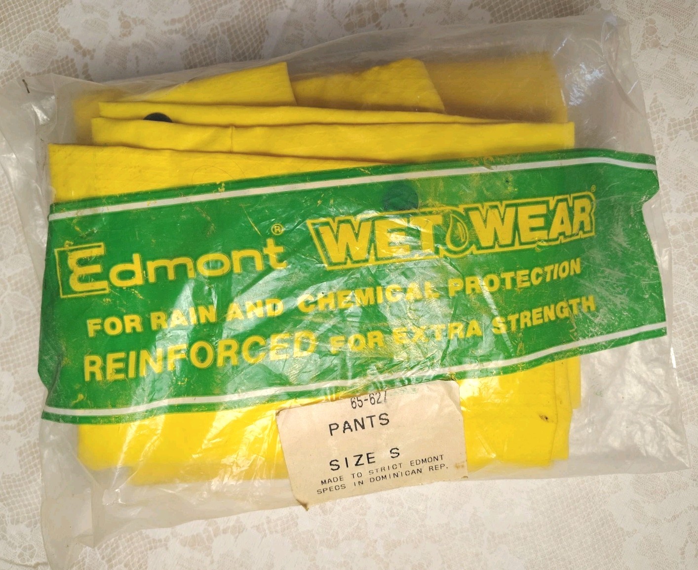 Vintage Edmont Wet Wear Pants Small Rain Chemical Protection Yellow Heavy Duty