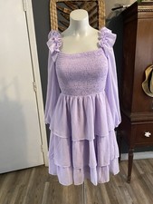 Byinns Tiered Dress Womens Purple Smocked Tiered Ruffle Cottagecore Fairy S