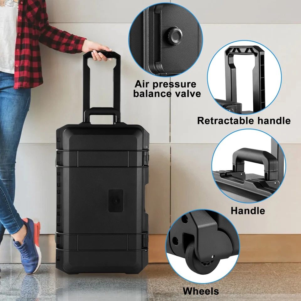 Estuche rígido impermeable para cámara de viaje con divisores acolchados y ruedas a prueba de polvo Foto 3 de 4