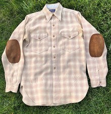 VTG 1960s Pendleton Wool Flannel Shirt With Elbow Patches, Size 15 1/2