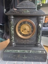 Antique Victorian Black Slate & Green Marble Mantel Clock – JJS 8-Day Striking