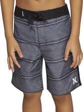 Hurley Big Boy's Shoreline Striped Boardshort Black/Gray Size 8/24 NWT