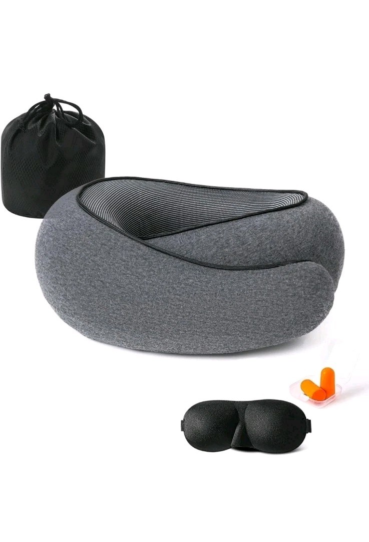 Memory Foam Travel Neck Pillow for Head Support and Comfortable Sleep-image