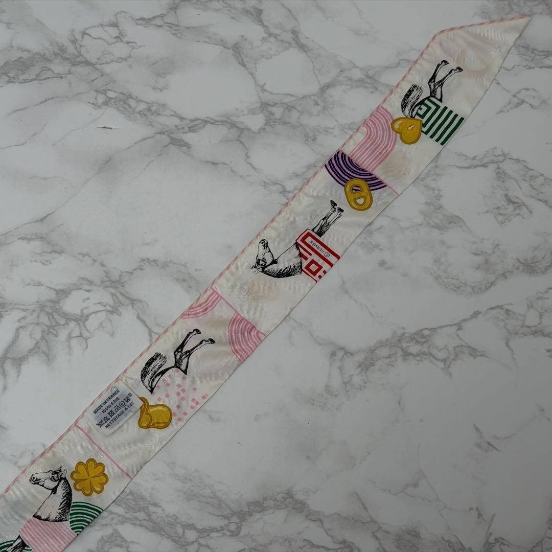 Hermes Twilly Garde Robe Pop Scarf White Genuine Authentic Rare Vintage image 5