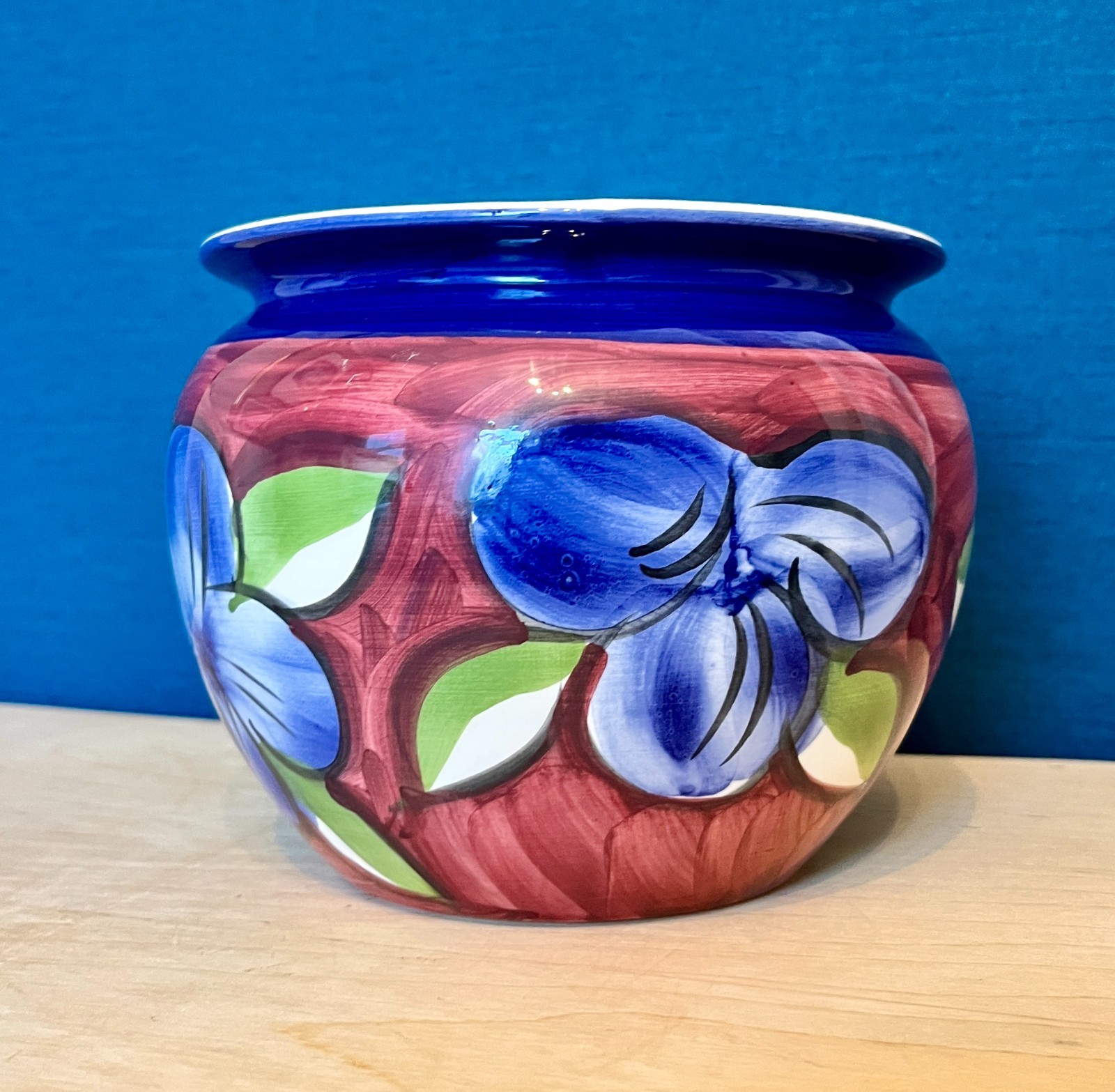 Hand Painted Ceramic Plant Pot Jardiniere Cache Pot Floral 16.5cm VGC image 8