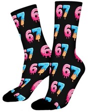 67 Socks, 6 7 Silly Crazy Socks for Kids, Easter One Size, 67 Ice Cream-black
