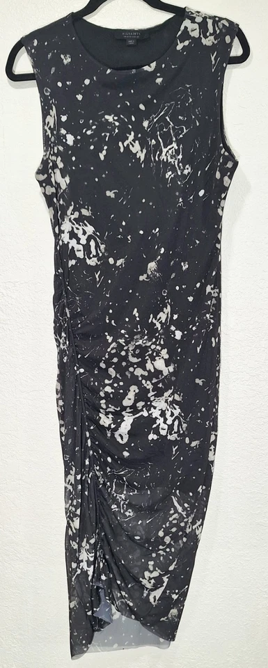 Vestido AllSaints Nora Portland Ajustado Midi Acanalado Negro Gris EE. UU. Talla 8/ UK12/EU40 Foto 2 de 4