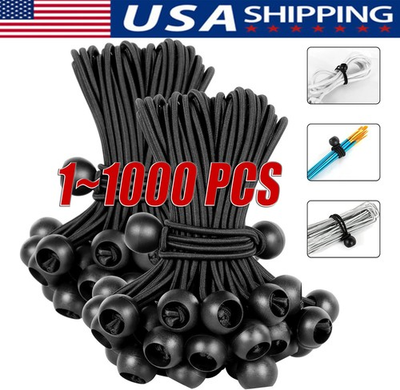 #ad 4quot; Inch Black Ball Bungee Bungie Cord Canopy Tarp Tie Downs Straps New Lot $191.93