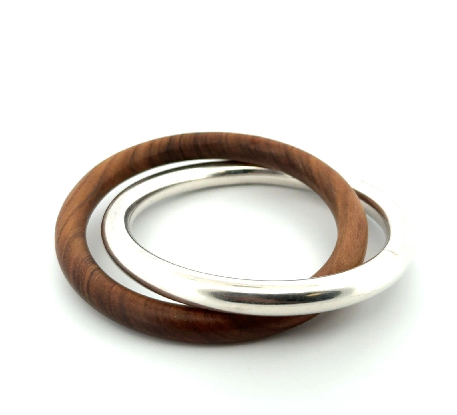 7.25” Tiffany & Co. Italy AG925 & Wood Interlocking Bangle Bracelets 35.9g