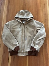Vintage 90s Light Brown Carhartt Jacket Size Large Thermal Lining Hooded USA
